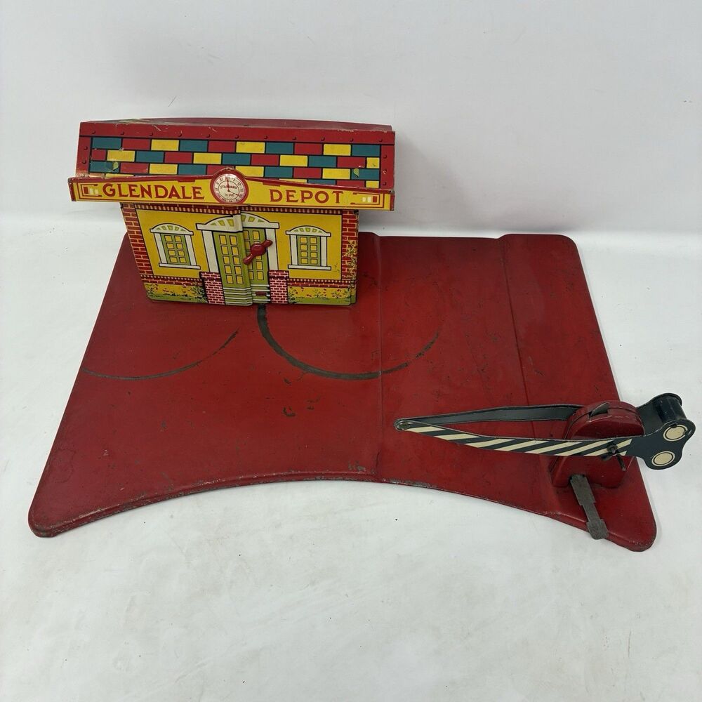 1930's Vintage MARX - Pre-War  Tin - GLENDALE Train Depot Metal - Red Version
